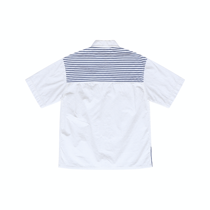 Vintage 90s Blue &amp; White Striped Bugle Boy Short Sleeve Button-Up Shirt